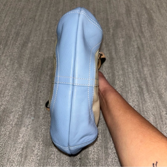 Coach Soho Slim Twill Hobo Bag Blue Cream Daisy Y2K Fairy Classic Hang Tag - Picture 3 of 12